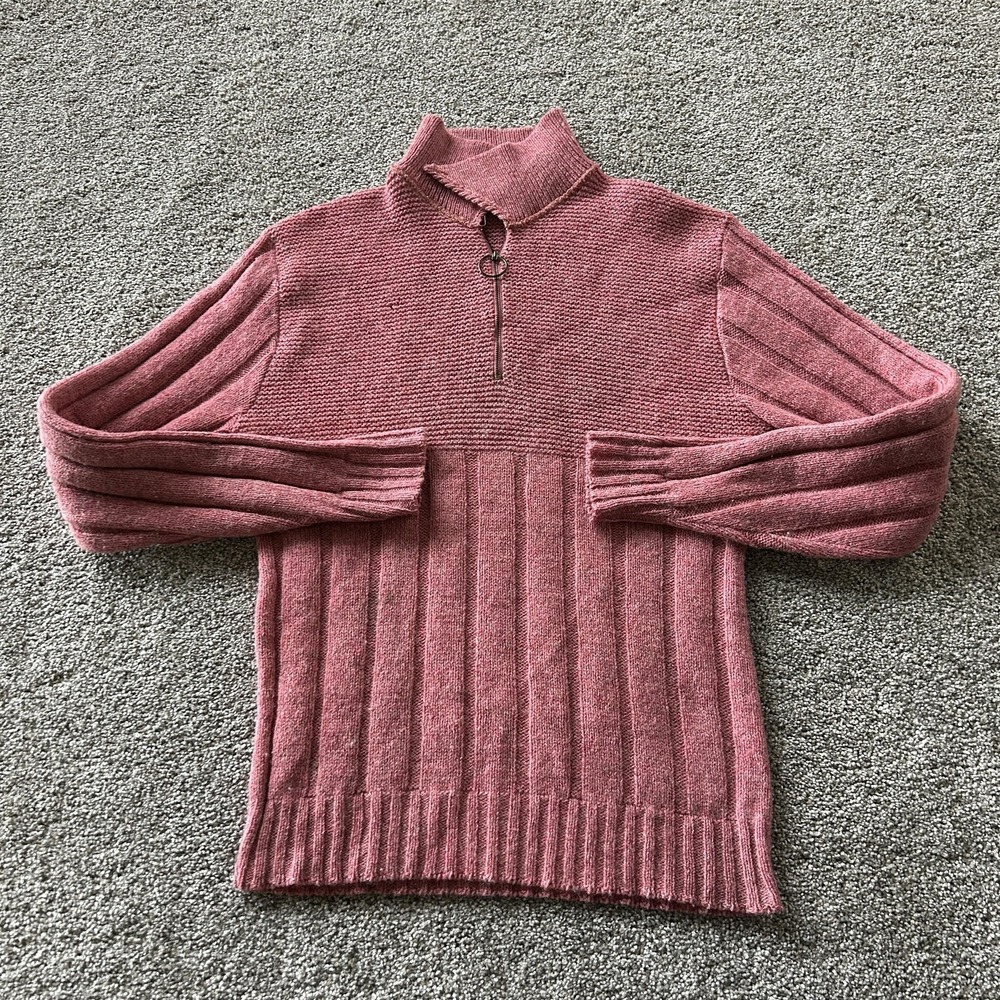 Vintage Gold Label Sweater Womens M Pink Wool 1/2 Zip Mock Neck Knit Pullover